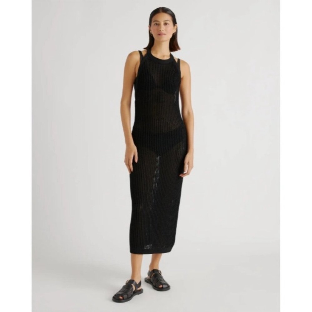 Quince Black Sheer Knit Tank Swim Coverup Dress